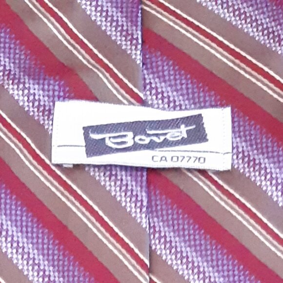 Bovet 100% Silk Diagonal Stripe Tie, Taupe, Maroon Red, Mauve & White - Picture 8 of 11